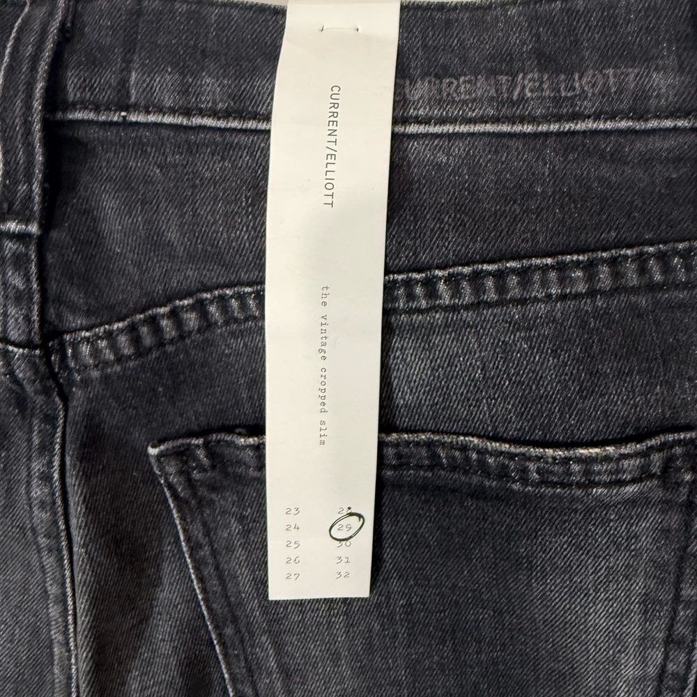Current Elliott The Vintage Cropped Jeans 29 Black Distressed High Rise - Picture 11 of 15